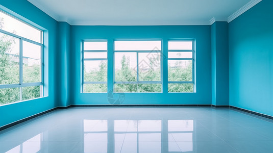 室内建筑中的蓝色墙壁图片