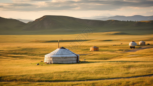 蒙古族的蒙古包房屋背景图片
