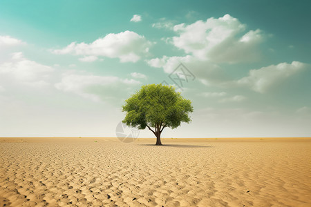 沙漠中的绿色沙漠中的树设计图片