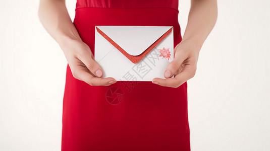信纸红色女人手捧信封背景