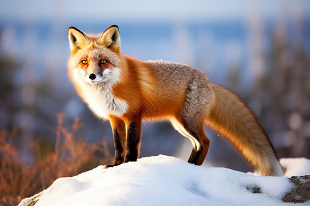 阳光野草美丽的红狐狸背景