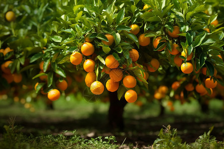 黄色小树林果园成熟的橘子果树背景