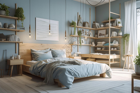 现代北欧简约风的卧室效果图背景图片