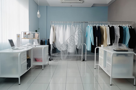 服装干洗洗衣店里的衣架背景