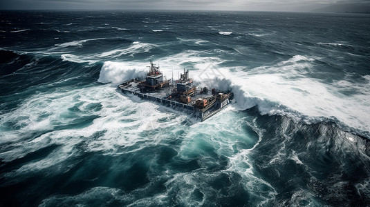海浪中的海洋发电站高清图片