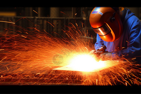 工厂工人焊接作业中图片