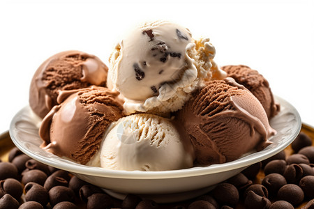 巧克力上的盘子里放着冰淇淋高清图片