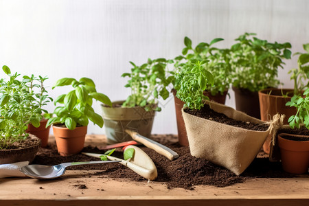 绿植种植在花盆里高清图片