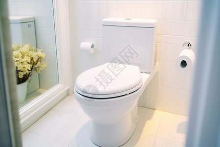 浴室内白色马桶座圈装饰高清图片