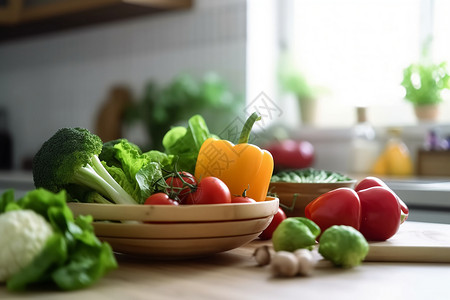 厨房桌子上的健康蔬菜图片