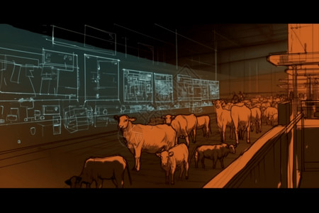 传感器监控牲畜的视图图片