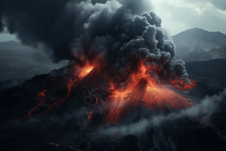 火山喷发的烟雾高清图片