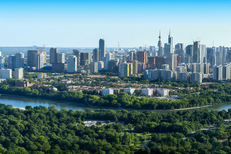 公园绿植山顶公园俯瞰城市建筑全景图背景