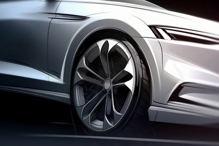 汽车与轮胎特写以特写的角度关注汽车设计的精致细节插画