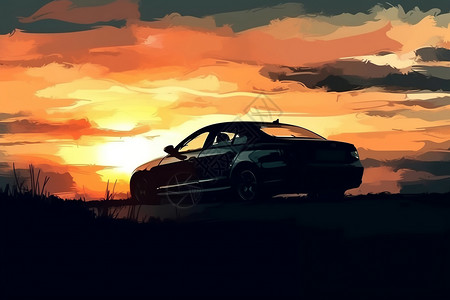 日落天空背景的汽车背景图片