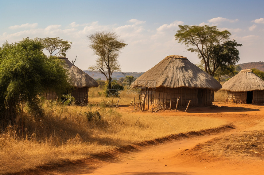 非洲大草原上的村贫穷部落图片