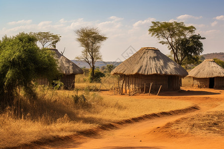 非洲村庄非洲大草原上的村贫穷部落背景