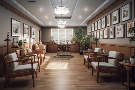 木质走廊医院休息室的内部效果图设计图片