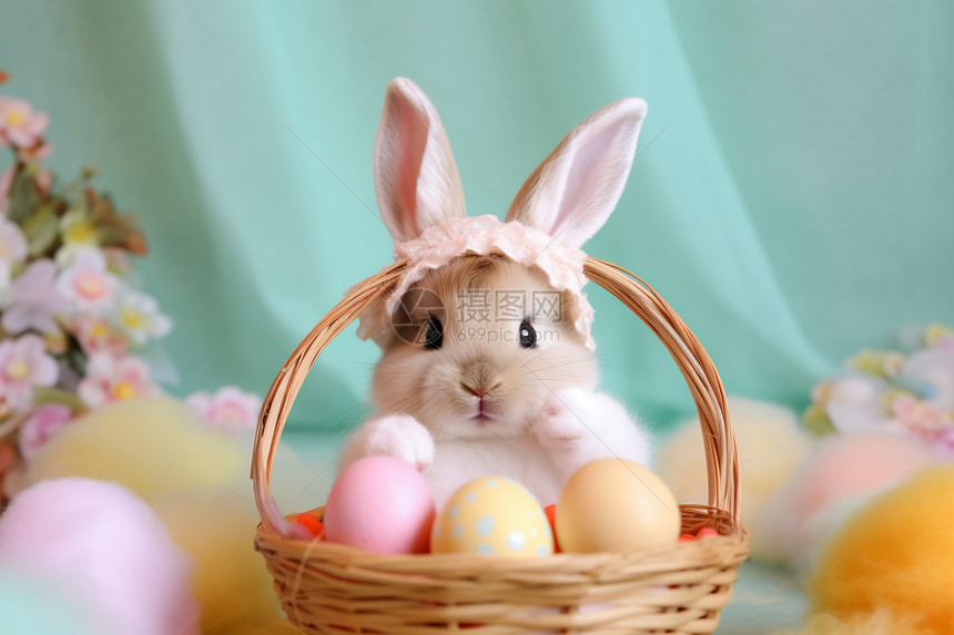 复活节上可爱的小兔子图片