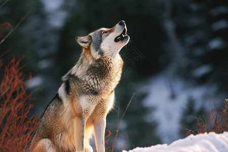 冬天荒野里的狼高清图片