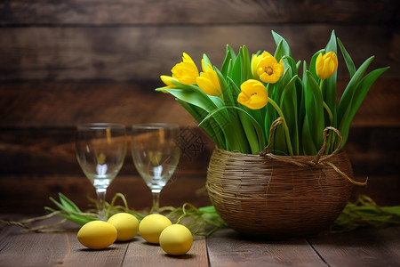 高清爱的素材餐桌上浪漫漂亮绽放着的郁金香背景