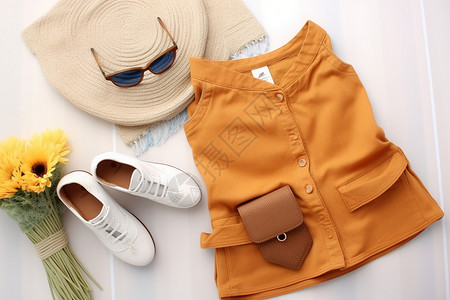 夏季简约太阳帽时尚的夏季服装背景