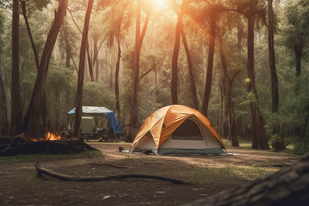 冒险探索周末帐篷户外露营高清图片