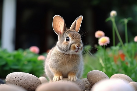 花园可爱可爱的兔子宠物背景