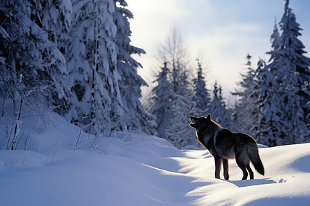 寒冷的雪地里的狼背景图片