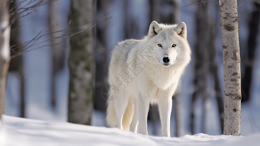 雪地中凶狠的北极狼图片