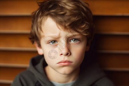 忧郁的小男孩图片