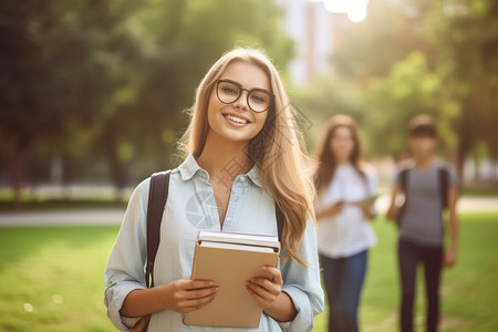 拿着书的女大学生图片