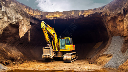 停在矿场的挖掘机背景图片