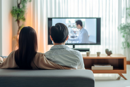 夫妻看电视一起在客厅看电视的夫妻背景