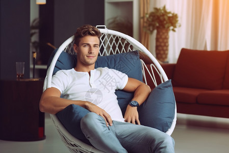 年轻的外国男人在椅子上休息图片