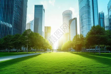景观绿地现代城市建筑中的绿地背景