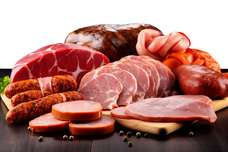 产品类型各种可以加工成火腿的肉产品背景