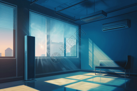 全景 室内室内空调利用太阳能为房间降温插画