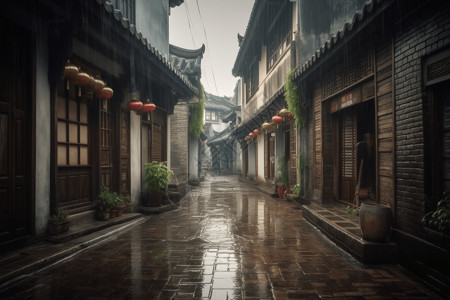 雨后的清晨下空无一人的街道背景