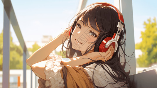 音乐戴耳机可爱的少女插画插画