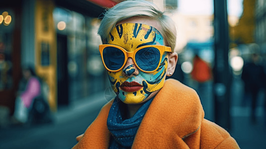 黄色面具脸上涂鸦的女人背景