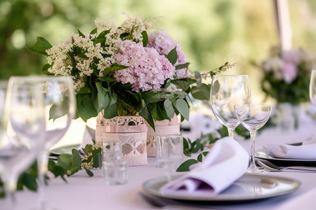 花园宴会紫色婚礼的午餐背景