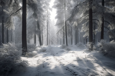 森林里的小路冬季里的森林设计图片
