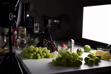 相机广告中的水果背景