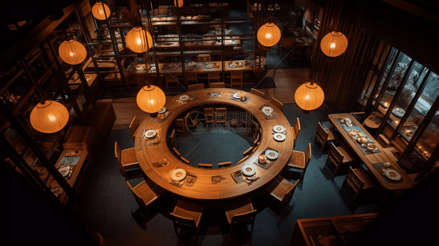 餐厅木制的圆桌图片