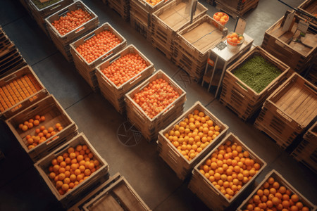 食品供应链木箱里的橙子背景