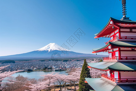 日本景色富士山背景