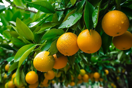 果树上成熟的柑橘背景图片