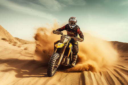 行驶的摩托车在沙漠中驾驶的摩托车背景