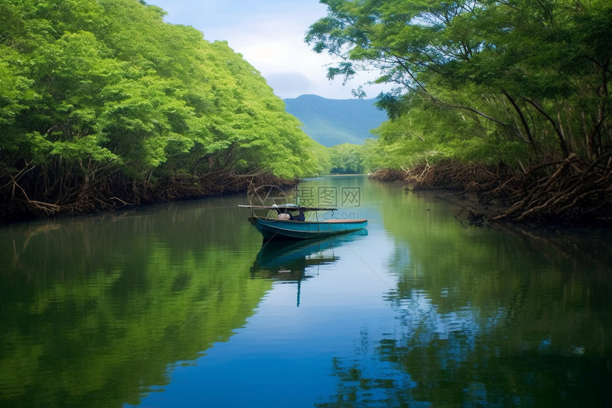 宁静河流中的船图片